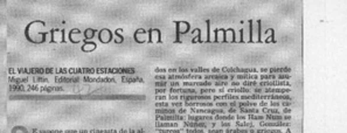 Griegos en Palmilla  [artículo] Ignacio Valente.