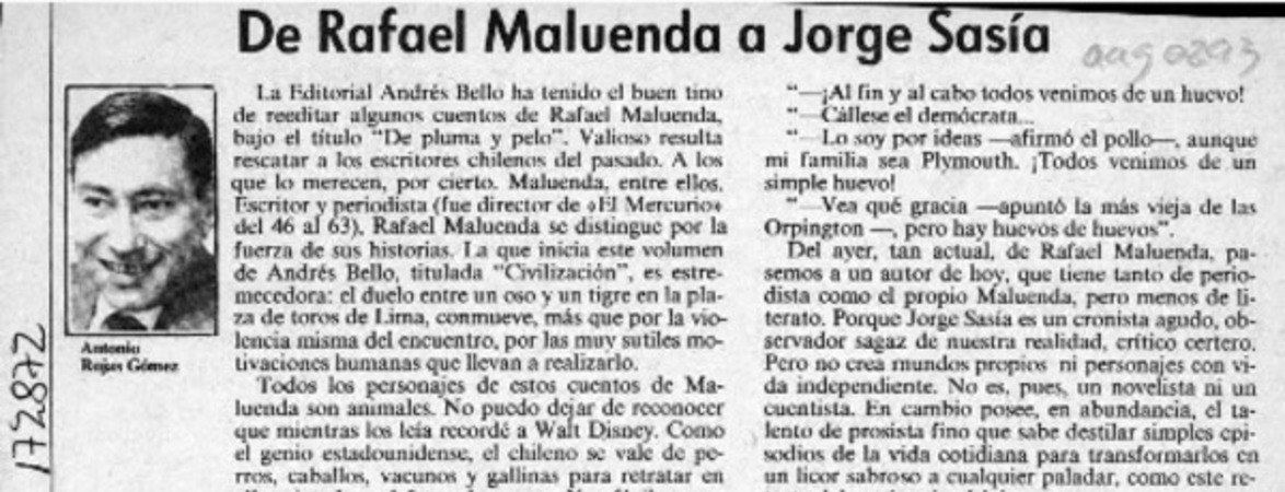 De Rafael Maluenda a Jorge Sasía  [artículo] Antonio Rojas Gómez.