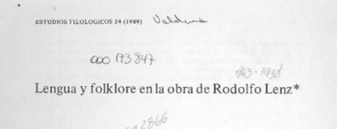Lengua y folklore en la obra de Rodolfo Lenz  [artículo] Constantino Contreras.