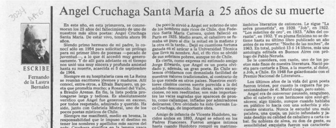 Angel Cruchaga Santa María a 25 años de su muerte  [artículo] Fernando de la Lastra Bernales.