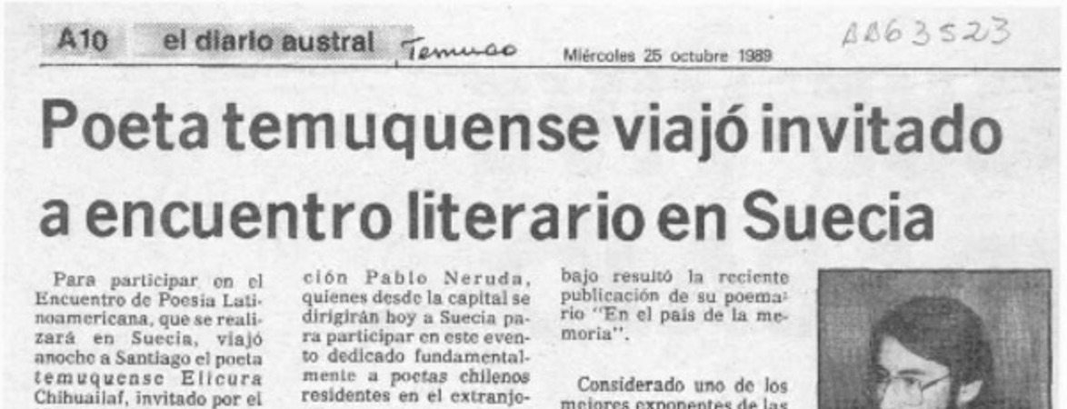 Poeta temuquense viajó invitado a encuentro literario en Suecia