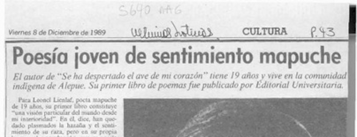 Poesía joven de sentimiento mapuche  [artículo] Angélica Rivera.