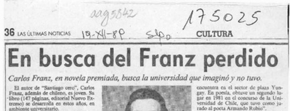 En busca del Franz perdido  [artículo] Rodolfo Gambetti.