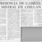 "Presencia de Gabriela Mistral en Chillán"  [artículo] José Arraño Acevedo.