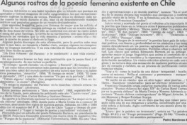 Algunos rostros de la poesía femenina existente en Chile  [artículo] Pedro Mardones Barrientos.