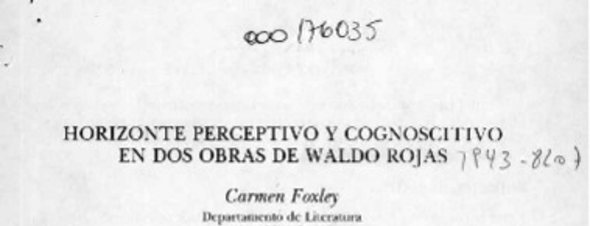 Horizonte perceptivo y cognoscitivo en dos obras de Waldo Rojas
