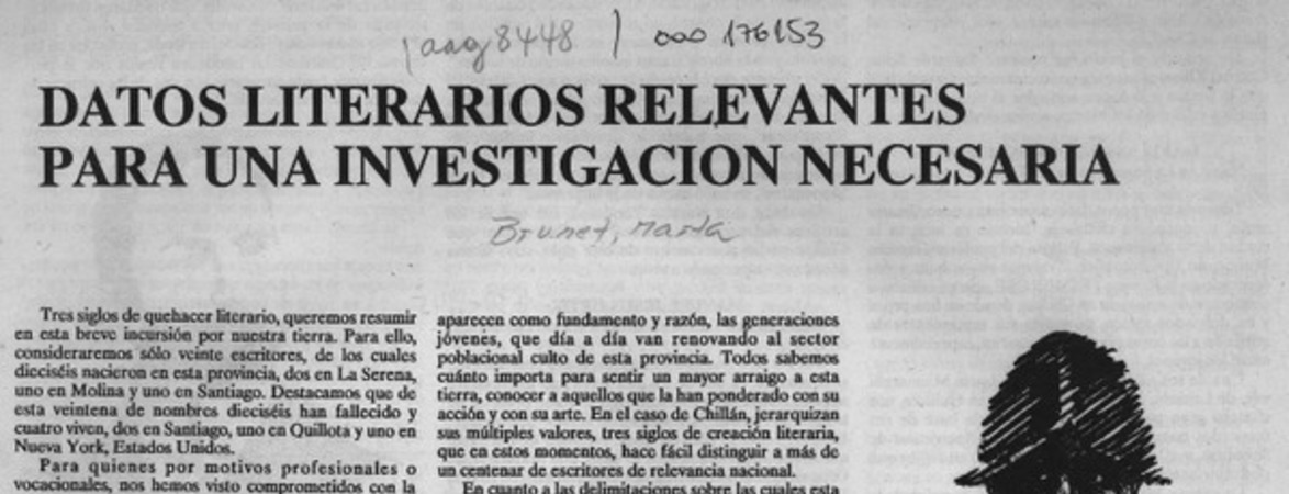 Datos literarios relevantes para una investigación necesaria  [artículo] Carlos René Ibacache.