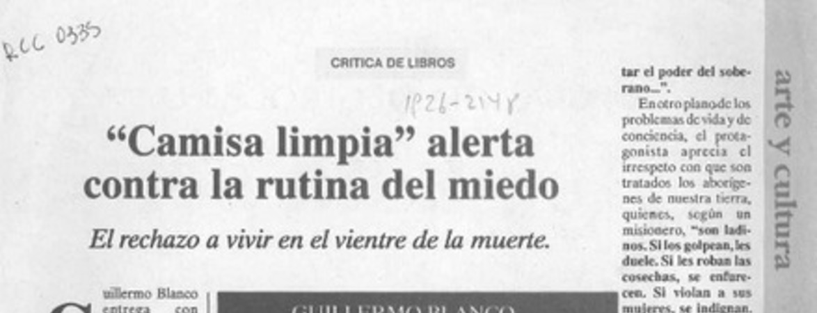 "Camisa limpia" alerta contra la rutina del miedo  [artículo] V. V.