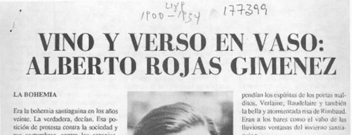 Vino y verso en vaso, Alberto Rojas Giménez  [artículo] Ana María Díaz.