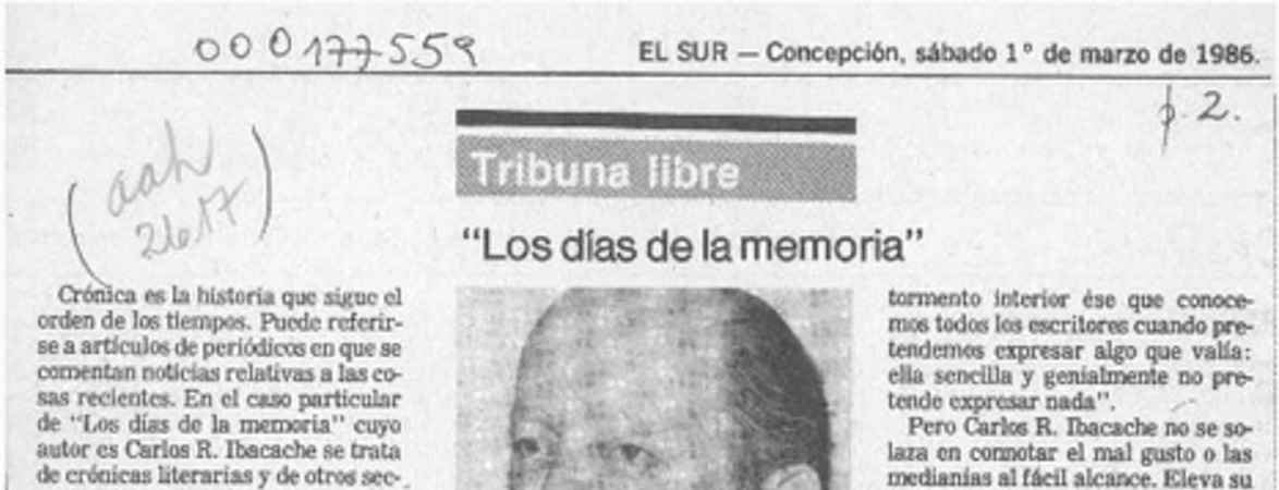 "Los días de la memoria"  [artículo] E. Domarchi V.
