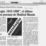 "Antología, 1942-1988", el último libro con poemas de Mahfud Massis