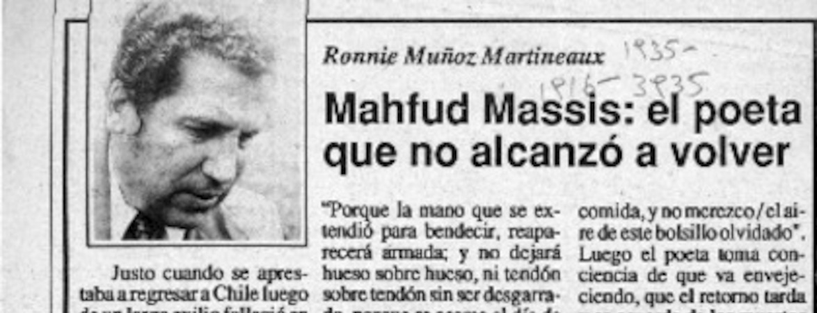 Mahfud Massis, el poeta que no alcanzó a volver