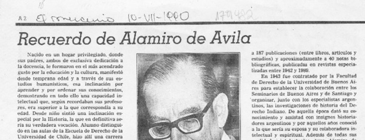 Recuerdo de Alamiro de Avila  [artículo] Fernando Campos Harriet.