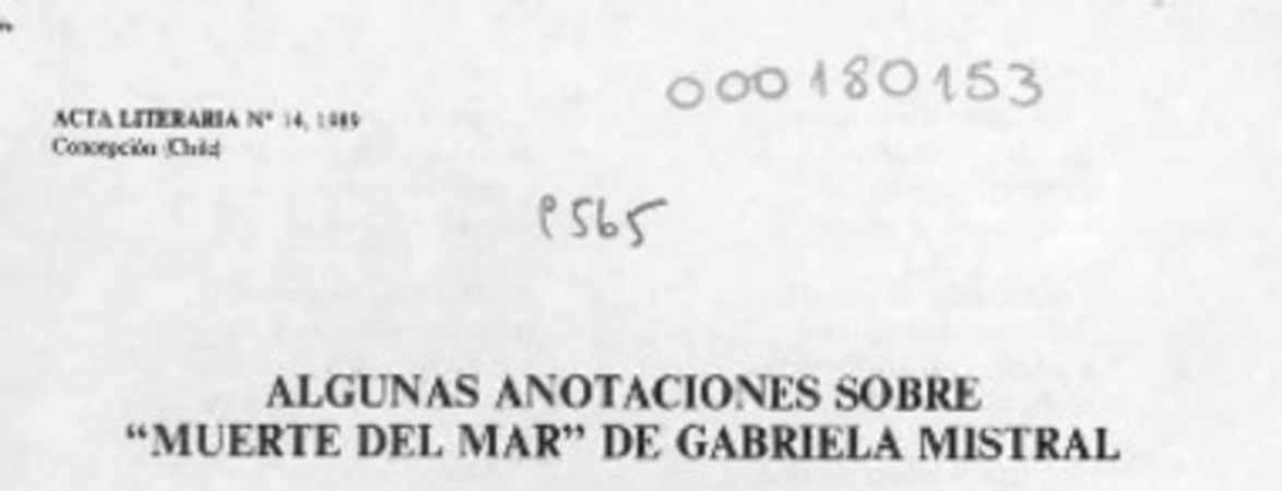 Algunas anotaciones sobre "Muerte del mar" de Gabriela Mistral  [artículo] Marina Arrate Palma.