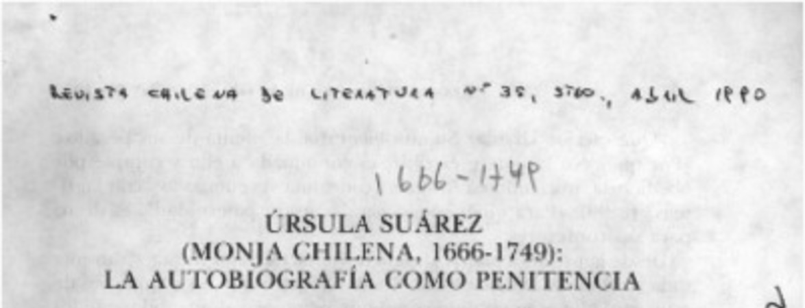 Ursula Suárez (monja chilena, 1666-1749), la autobiografía como penitencia