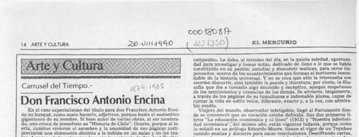 Don Francisco Antonio Encina  [artículo] Oscar Guzmán Silva.