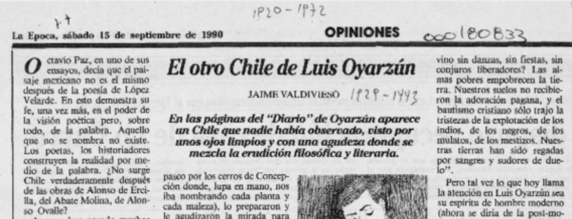 El otro Chile de Luis Oyarzún  [artículo] Jaime Valdivieso.