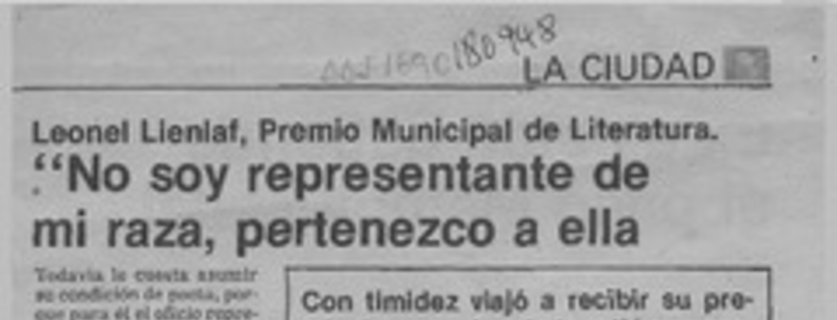 "No soy representante de mi raza, pertenezco a ella"  [artículo] Guillermo Chávez.