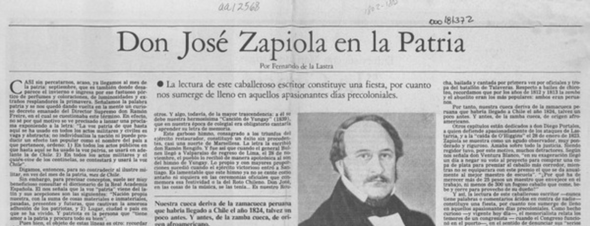 Don José Zapiola en la patria