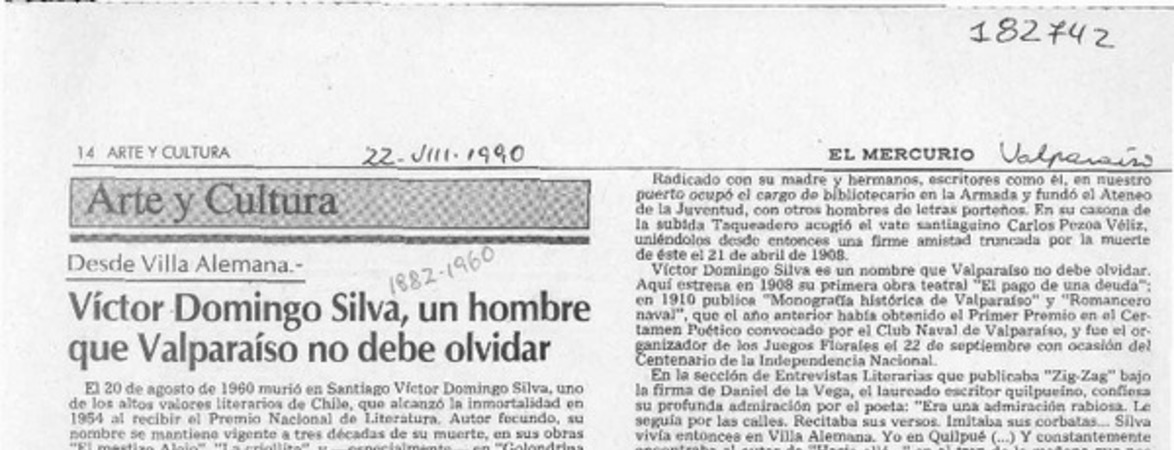 Víctor Domingo Silva, un hombre que Valparaíso no debe olvidar  [artículo] Pedro Mardones Barrientos.
