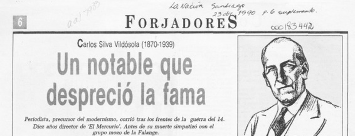 Un Notable que despreció la fama  [artículo].
