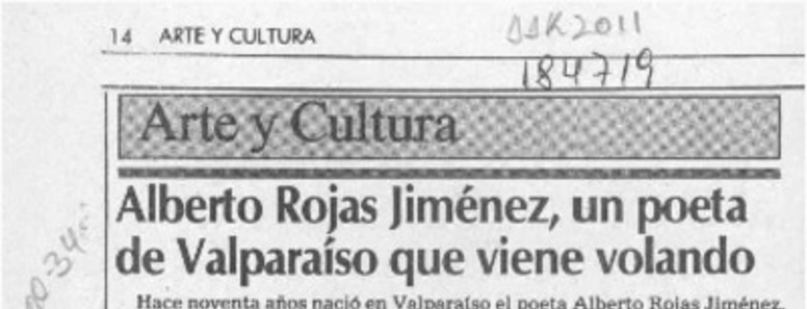 Alberto Rojas Jiménez, un poeta de Valparaíso que viene volando