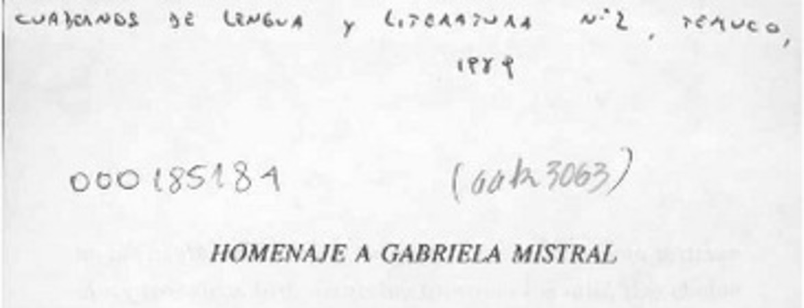 Homenaje a Gabriela Mistral  [artículo] Raúl Zurita Canessa.
