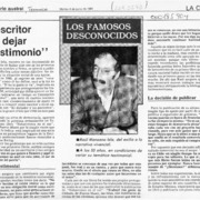 "El escritor debe dejar un testimonio"  [artículo]Guillermo Chávez.