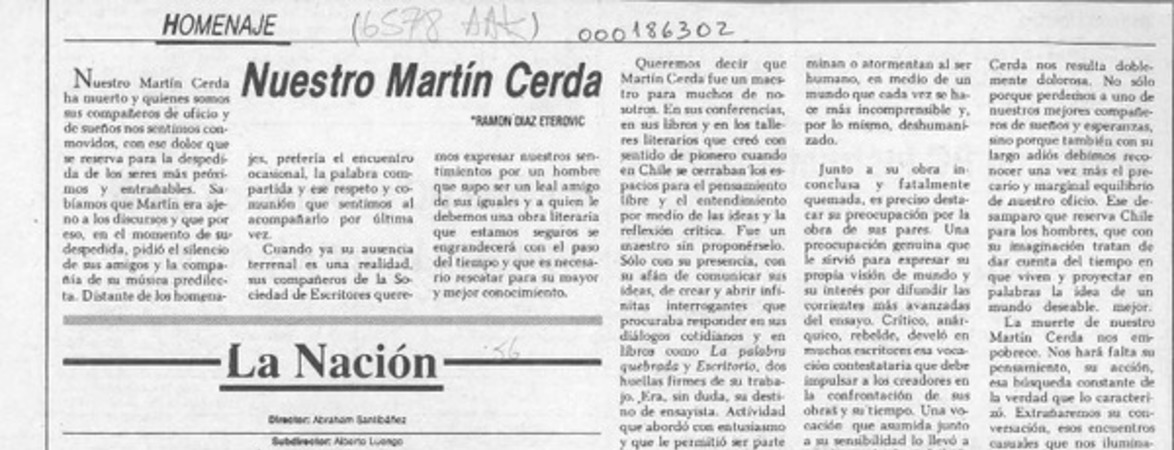 Nuestro Martín Cerda  [artículo] Ramón Díaz Eterovic.