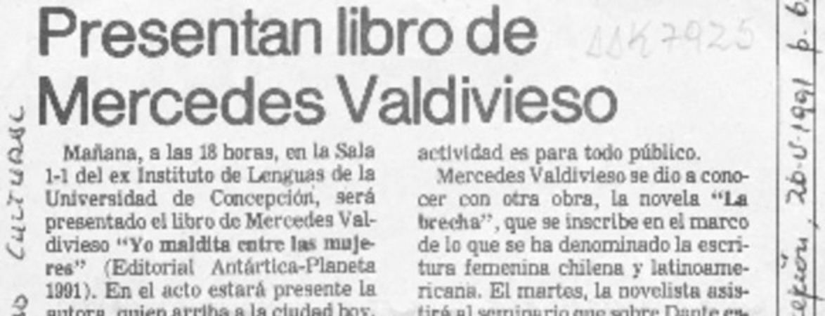 Presentan libro de Mercedes Valdivieso  [artículo].