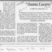 "Juana Lucero"  [artículo] Alberto Arraño.
