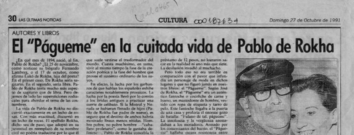 El "Págueme" en la cuitada vida de Pablo de Rokha  [artículo] Filebo.