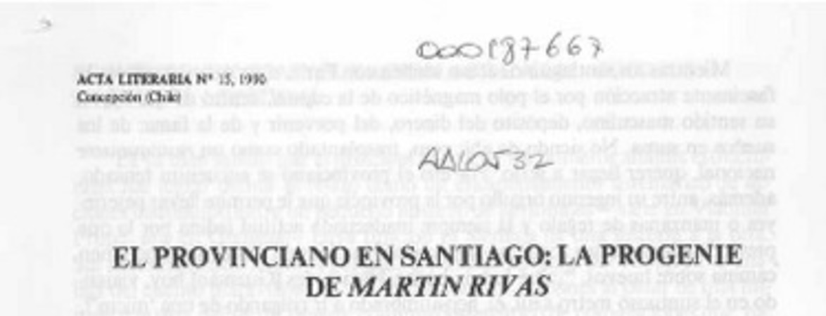 El provinciano en Santiago; la progenie de Martín Rivas  [artículo] Román Soto.