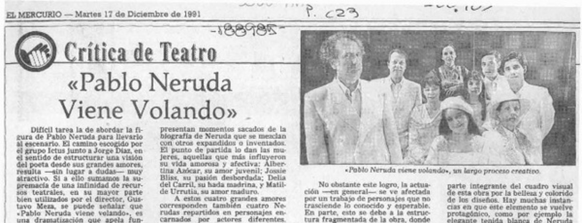 "Pablo Neruda viene volando"  [artículo] Carola Oyarzún.