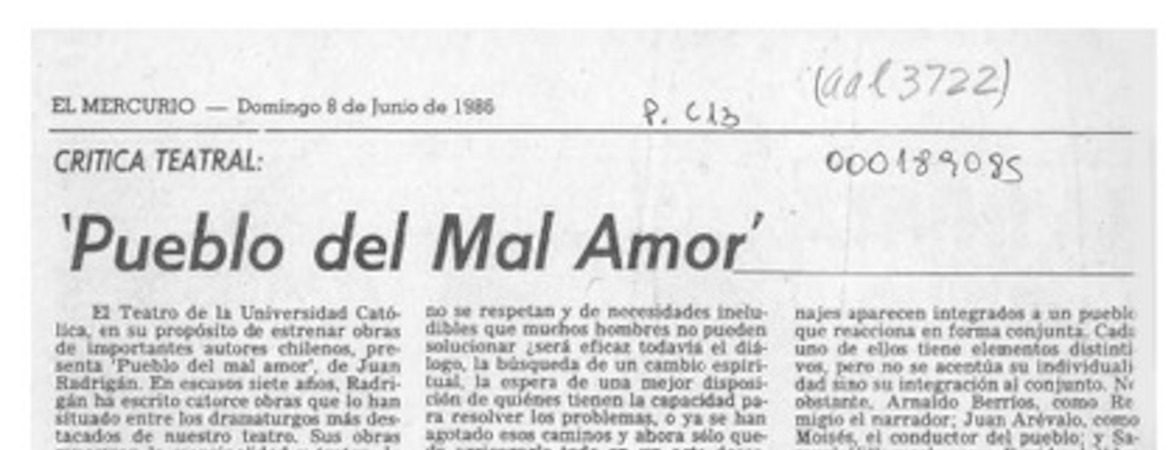Pueblo del mal amor  [artículo] Agustín Letelier.