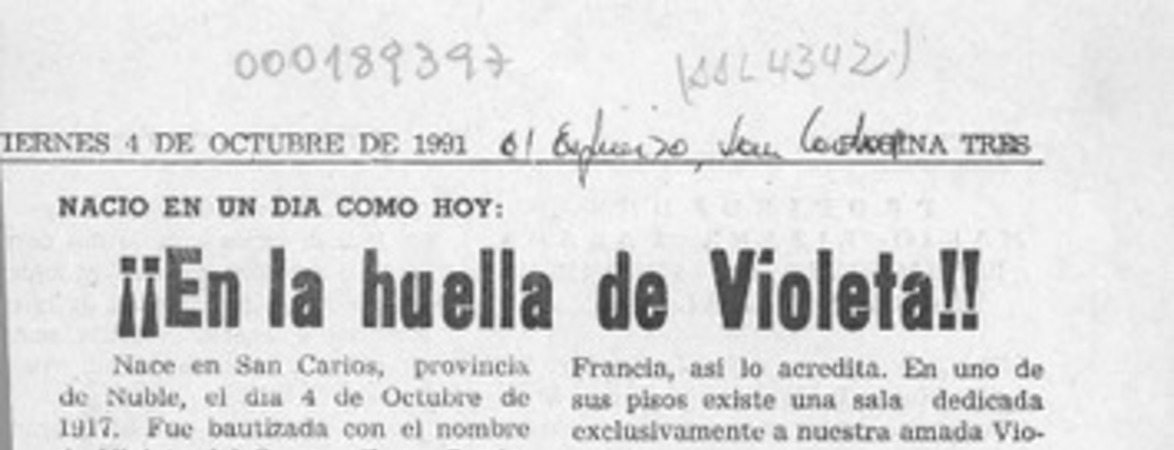 En la huella de Violeta!!  [artículo] Hto. Baroni L.