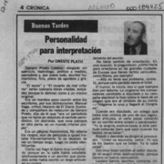 Personalidad para interpretación  [artículo] Oreste Plath.