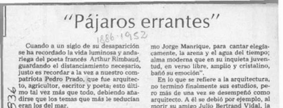 "Pájaros errantes"  [artículo] Lautaro Robles.