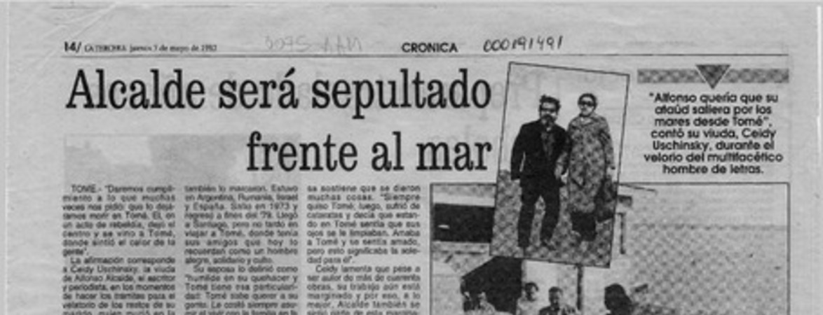 Alcalde será sepultado frente al mar  [artículo] Mario Aravena.