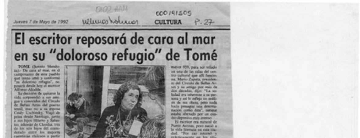 El escritor reposará de cara al mar en su "doloroso refugio" de Tomé  [artículo] Sonnia Mendoza.