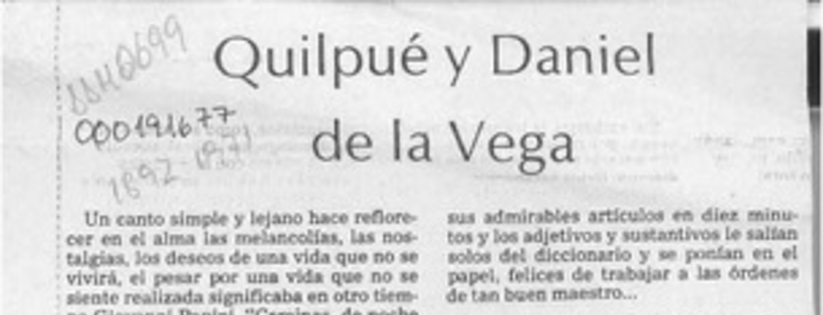 Quilpué y Daniel de la Vega  [artículo] Lautaro Robles.