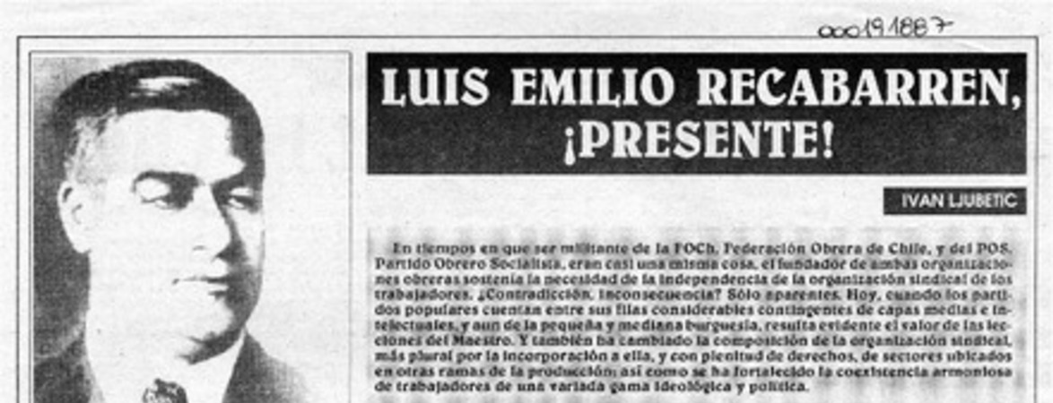 Luis Emilio Recabarren, presente!  [artículo] Iván Ljubetic.