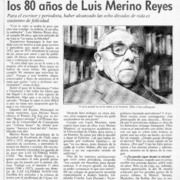 La vuelta al mundo literario en los 80 años de Luis Merino Reyes  [artículo] Angélica Rivera.