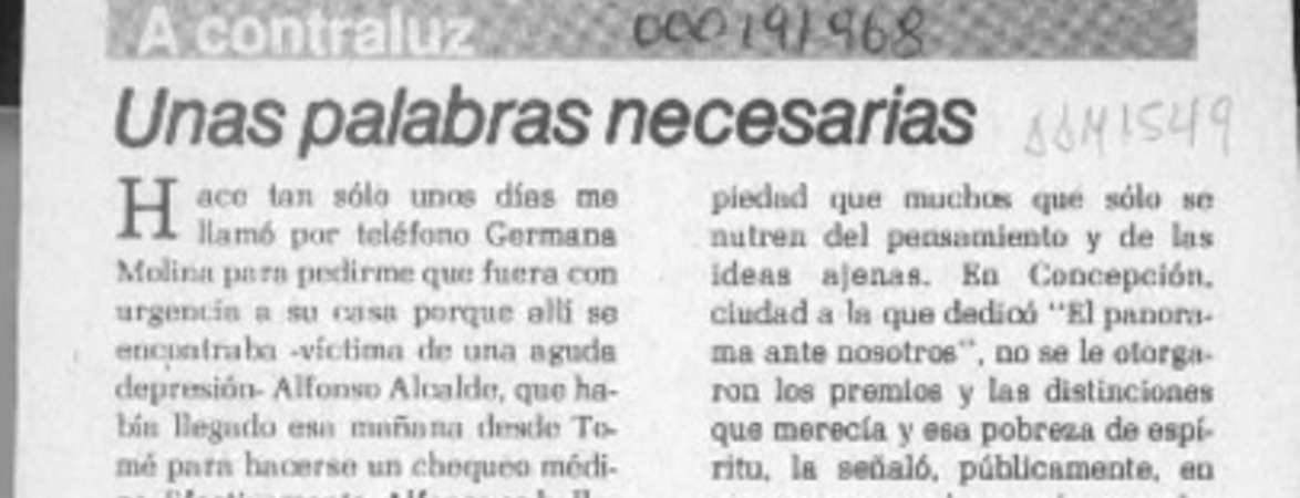 Unas palabras necesarias  [artículo] Pacián Martínez Elissetche.