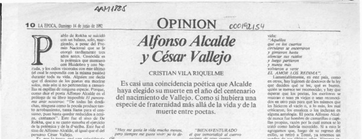 Alfonso Alcalde y César Vallejo  [artículo] Cristián Vila Riquelme.
