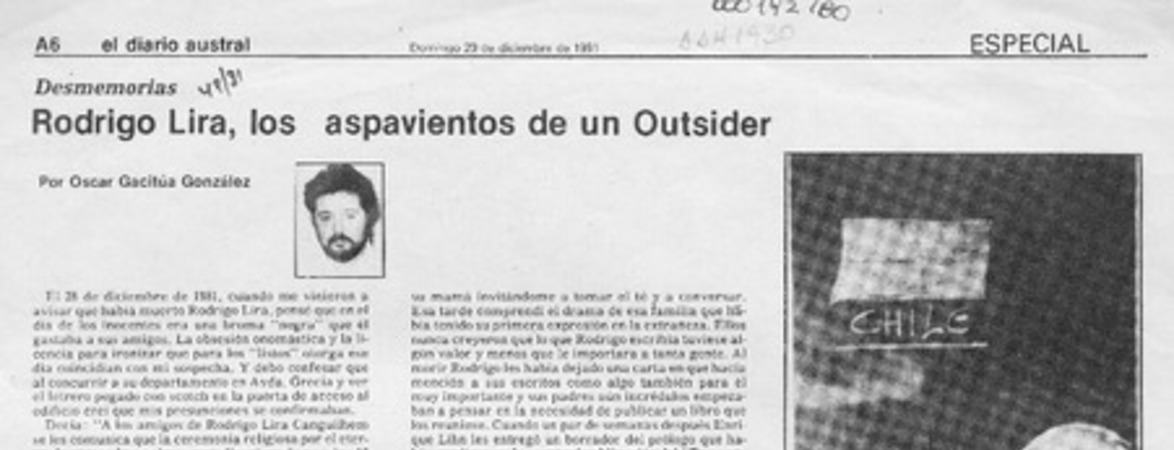 Rodrigo Lira, los aspavientos de un outsider  [artículo] Oscar Gacitúa González.
