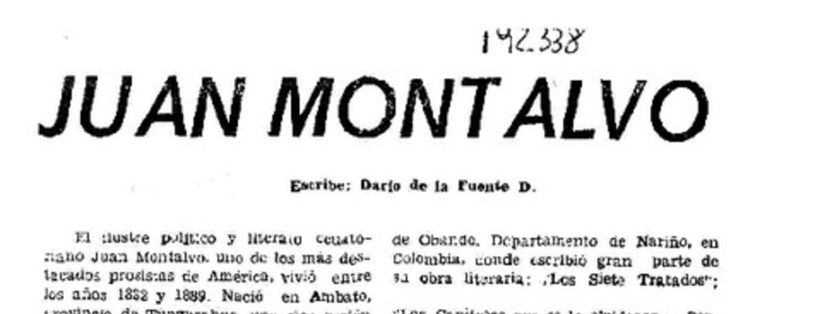 Juan Montalvo  [artículo] Darío de la Fuente D.