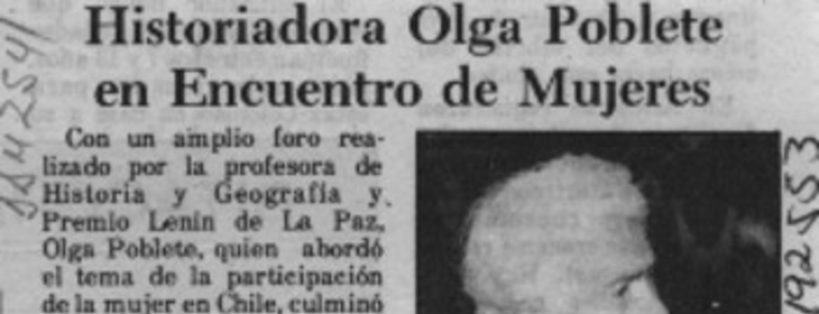 Historiadora Olga Poblete en Encuentro de Mujeres