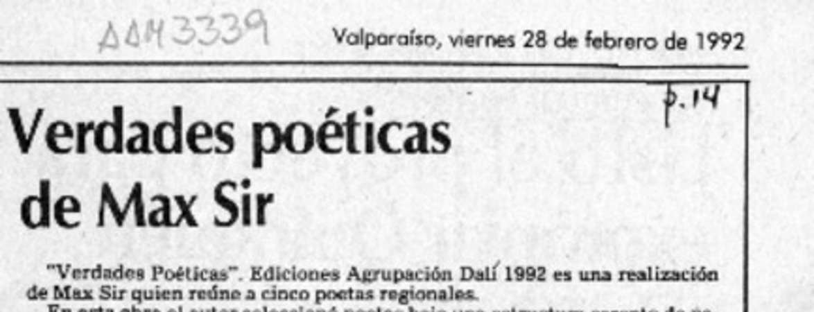 Verdades poéticas de Max Sir  [artículo] Edda Morales Bonasco.