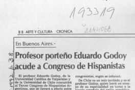 Profesor porteño Eduardo Godoy acude a Congreso de Hispanistas  [artículo].